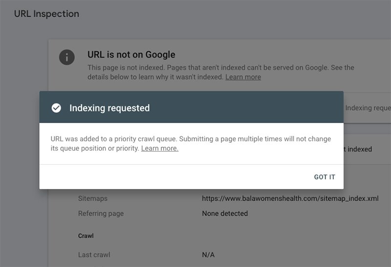 request a page be indexed